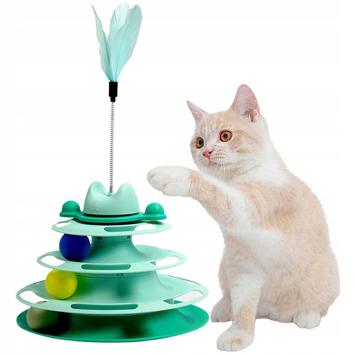 CAT TOY WITH BELL INTERACTIVE TOWER FEATHER FISHING ROD