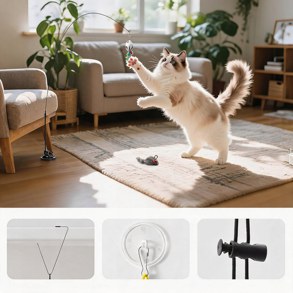 CAT TOYS FISHING ROD ACCESSORIES MOUSE FEATHER PENDANTS Longest dimension 179 cm