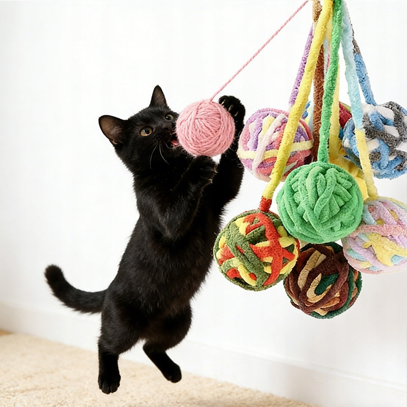 CAT TOYS SET OF 10 BALLS WITH TAILS FOR BITING AND ROLLING Packaging status original