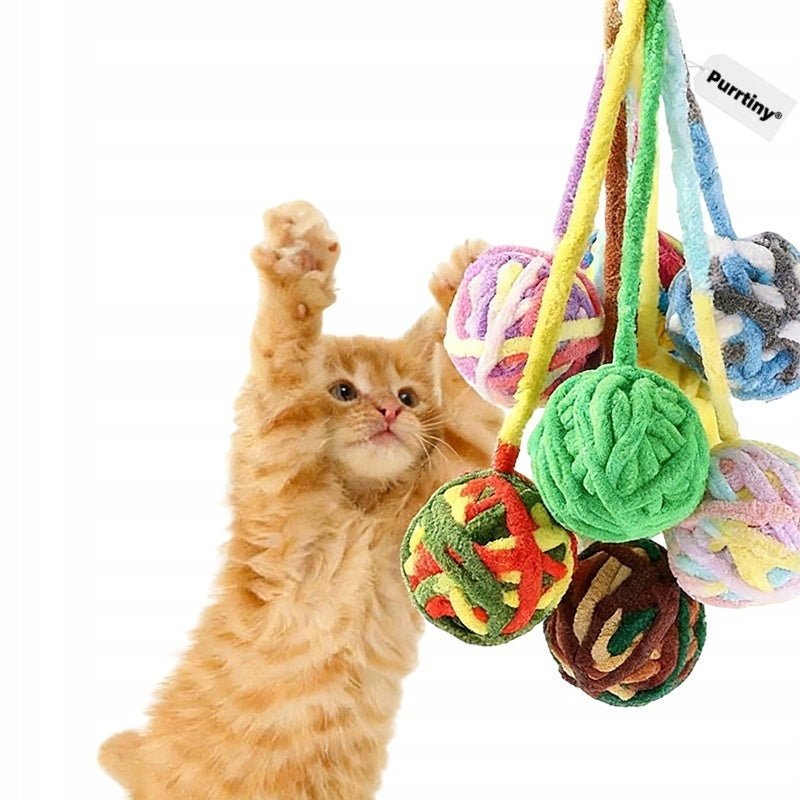 CAT TOYS SET OF 10 BALLS WITH TAILS FOR BITING AND ROLLING