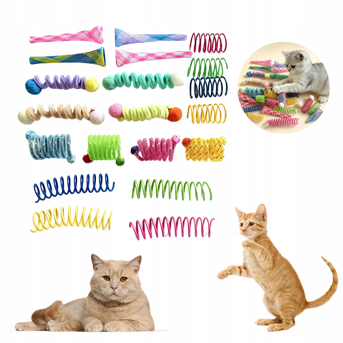 CAT TOYS SET OF 20 DIFFERENT MULTICOLOR SENSORY SPRINGS Manufacturer code ZABAWKA DLA KOTA - WIELOKOLOROWE SPRĘŻYNKI