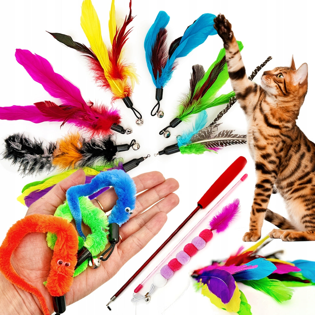CAT TOYS TOY SET FISHING ROD FEATHERS INTERACTIVE BELLS 12 EL
