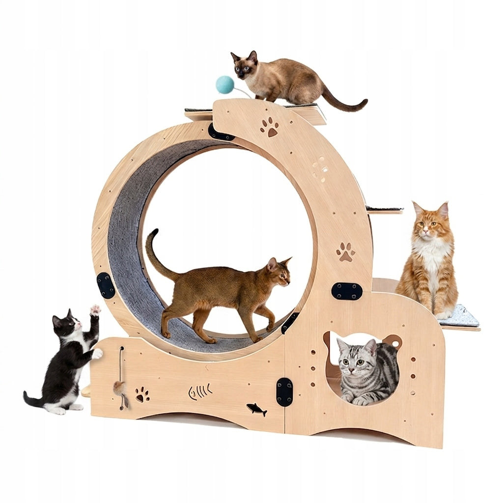 CAT TREADMILL WITH LOCK FUNCTION REEL HOUSE 78CM WOODEN SCRATCHING POST