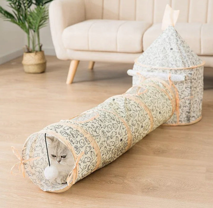 CAT TUNNEL BED HOUSE TENT TOY 2in1 XL POMPOMS Manufacturer code DT1