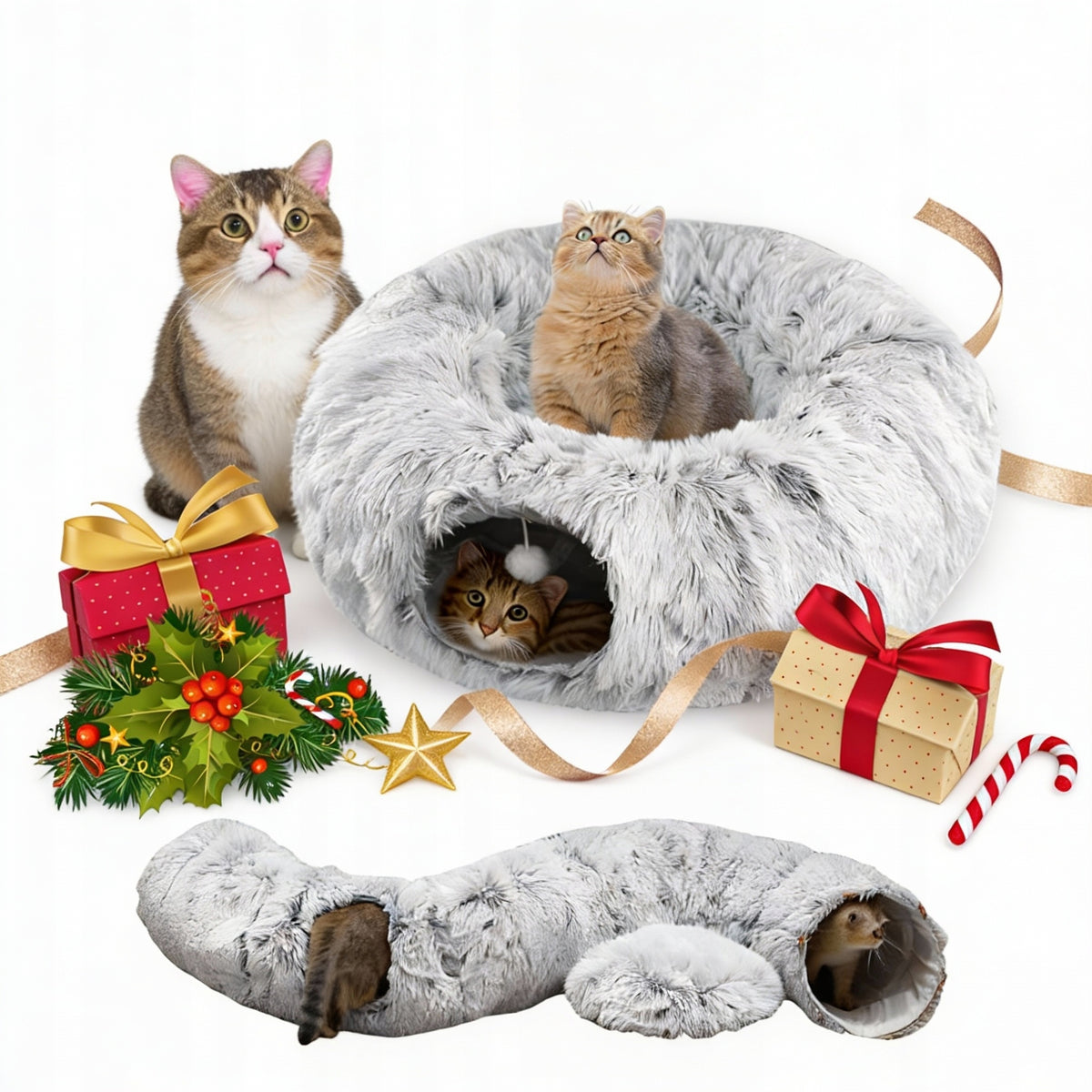 CAT TUNNEL PLUSH TOY INTERACTIVE TUNNEL 85*26CM WITH FOLDING BALL