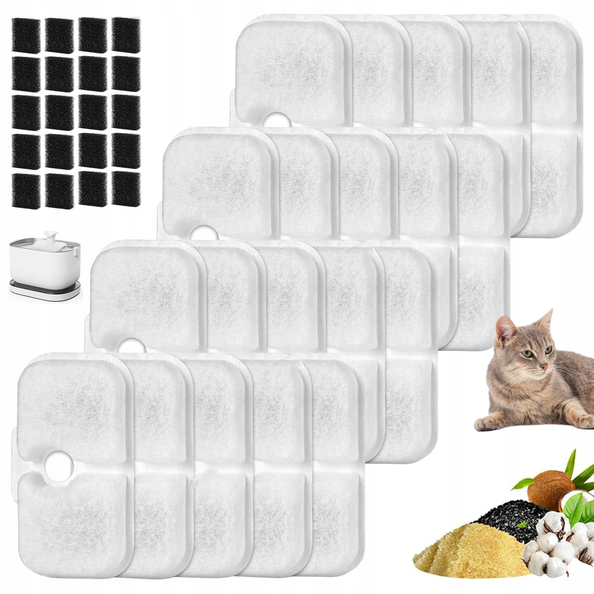 CAT WATER FILTER 20PCS CARBON CARTRIDGES WITH SPONGE FOR DRINKER