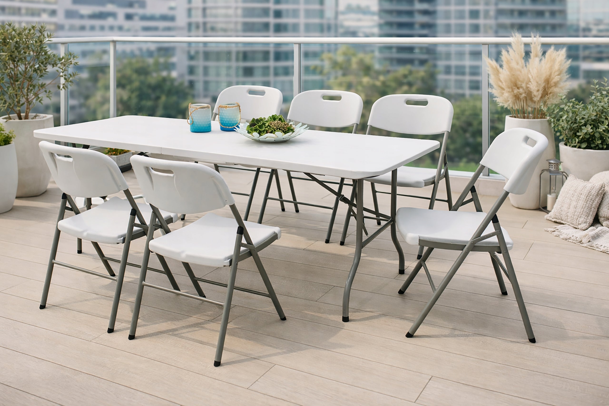 CATERING SET BANQUET GARDEN TABLE 180X70 + 6X PARTY CHAIR WHITE Packaging status original