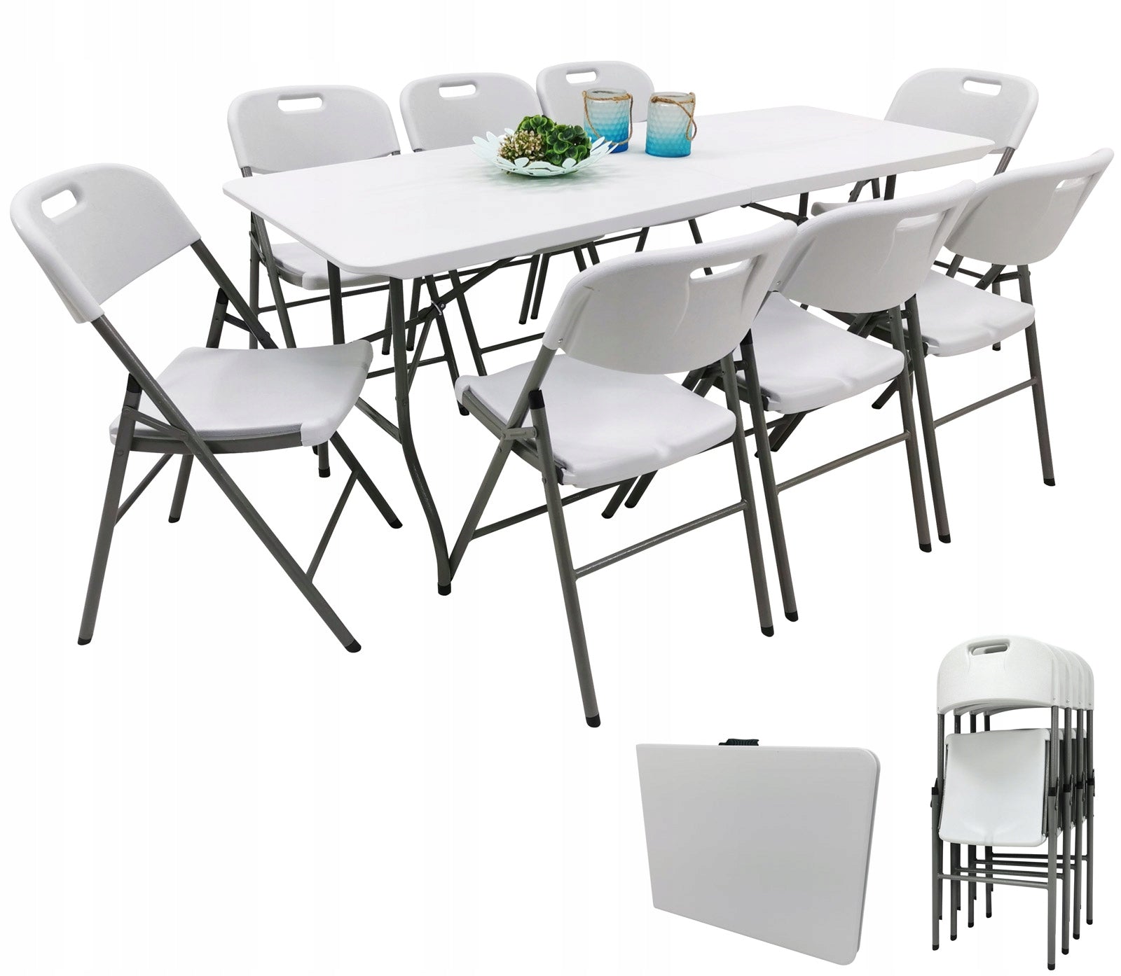 CATERING SET BANQUET GARDEN TABLE 240X76 + 8X PARTY CHAIR WHITE Packaging status original