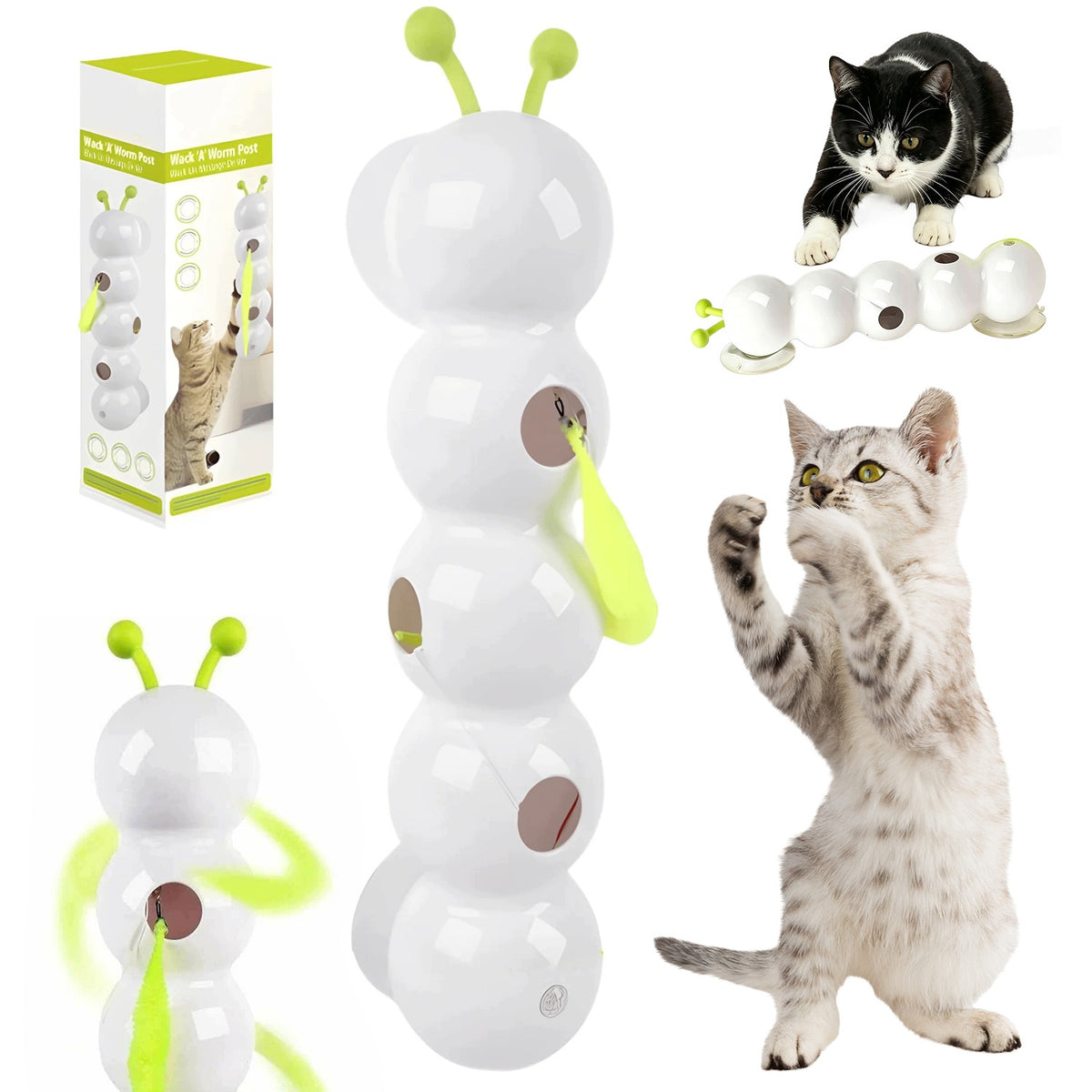 CATERPILLAR CAT TOY CAT MOVING INTERACTIVE ROD WITH SUCTION CUP