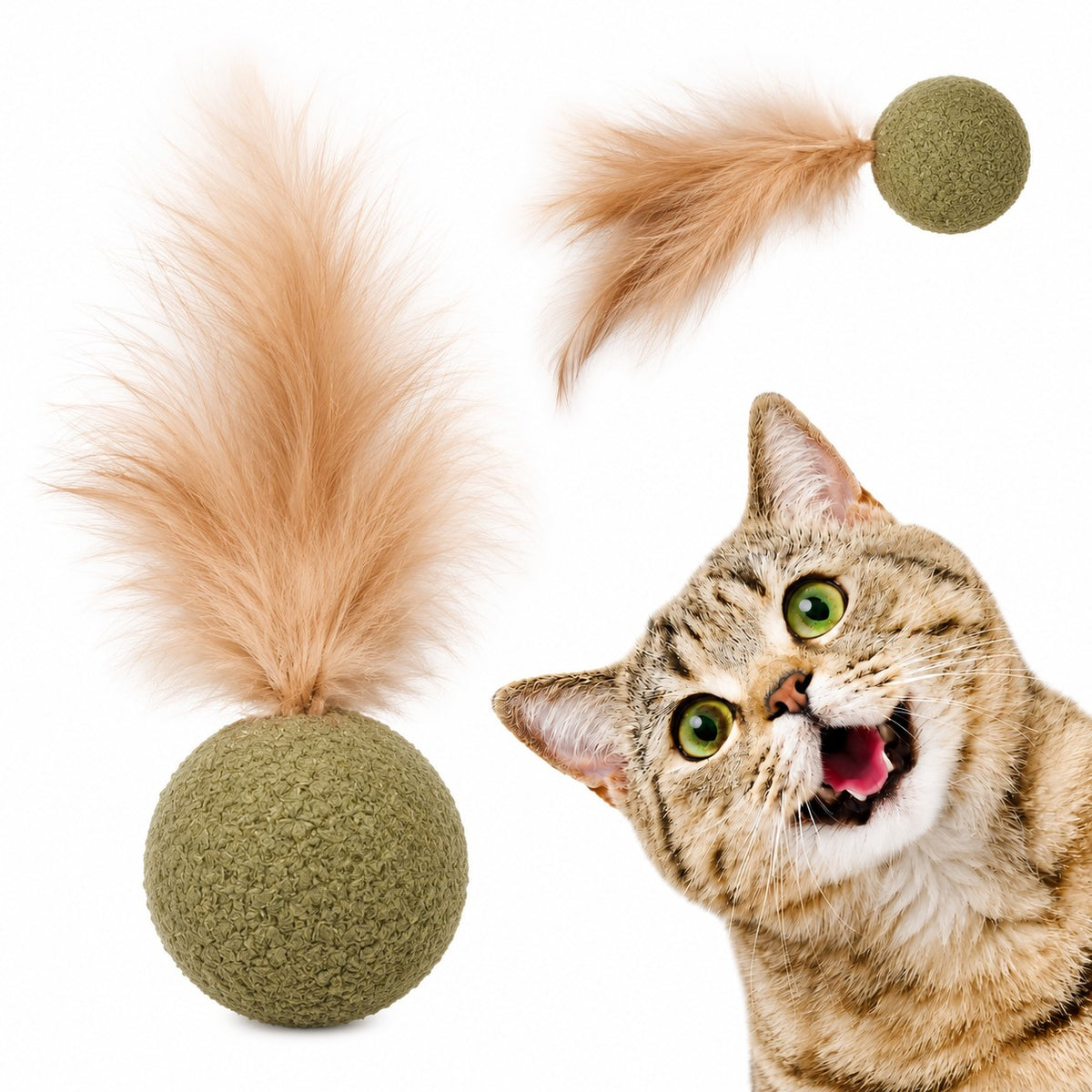 CATNIP FOR CAT toy BALL with feathers CAT BALL