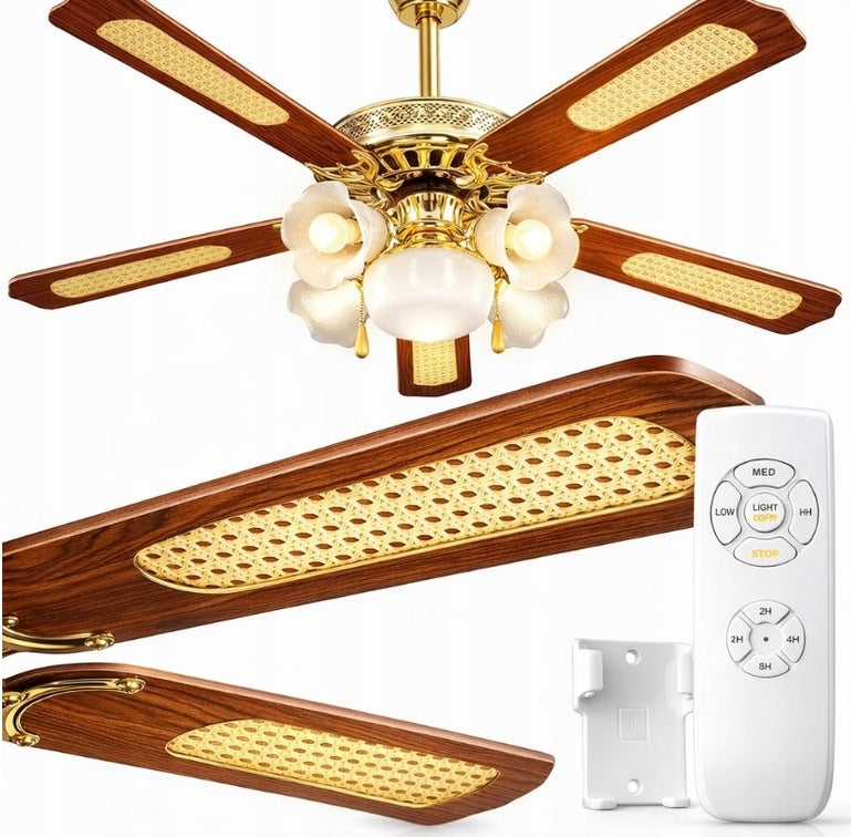 CEILING CHANDELIER FAN PENDANT LAMP 5 / 5 LAMPS E27 + REMOTE CONTROL