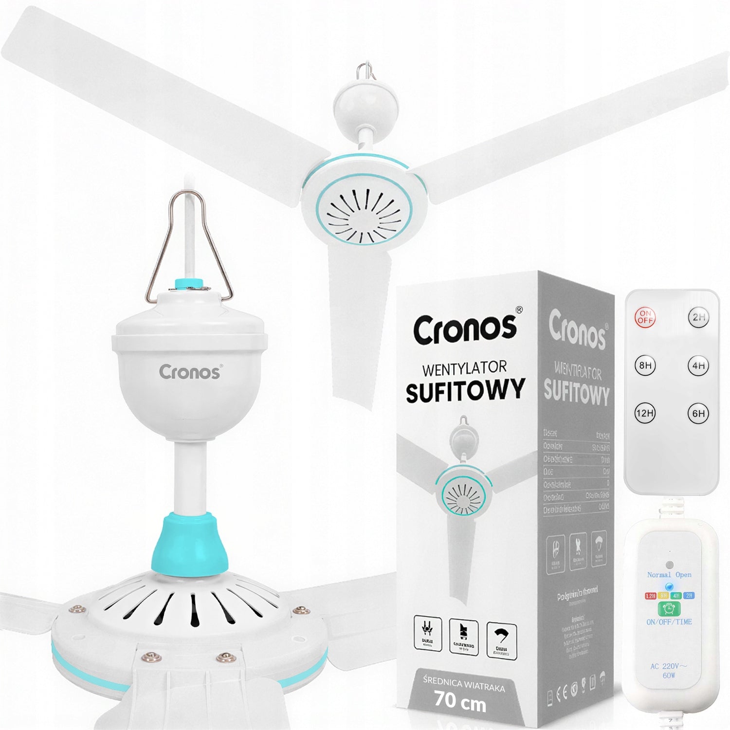 CEILING FAN WITH WINDMILL QUIET WHITE WINDMILL 70cm + PILOT TIMER