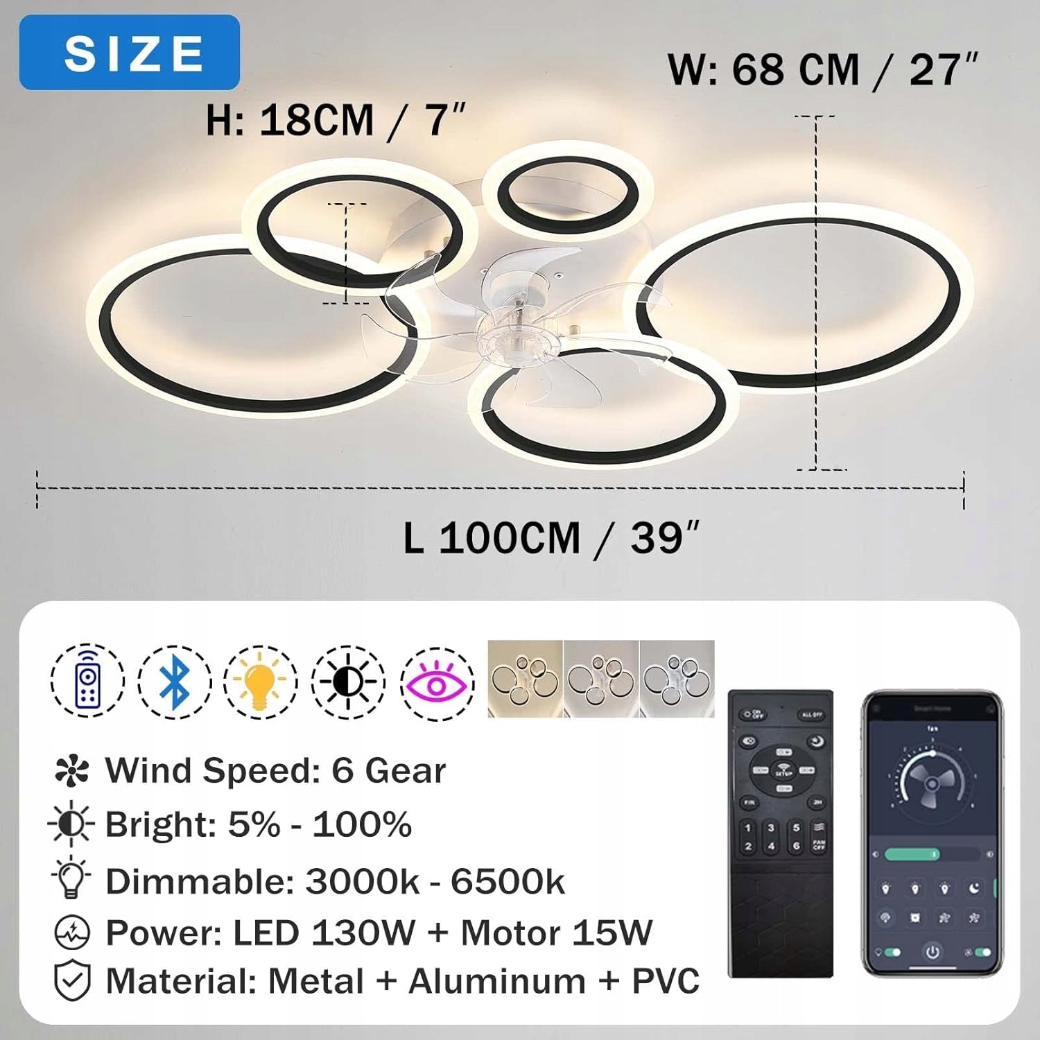 CEILING FAN YUNZI BLACK 72W 100CM REMOTE CONTROL MODERN DESIGN Model YUN-ZI-284