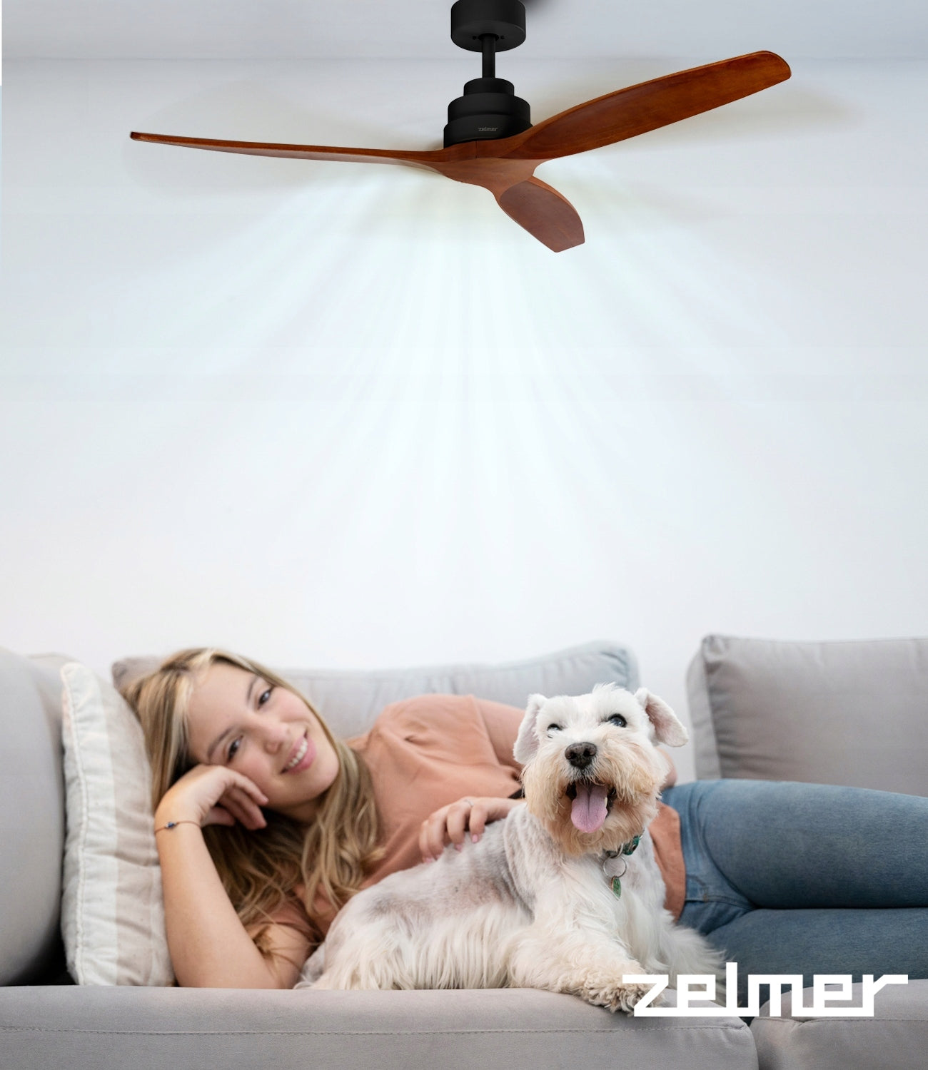 CEILING FAN ZELMER 132 CM FAN ULTRA QUIET 6 MODES BLACK BEECH Dominant color brown