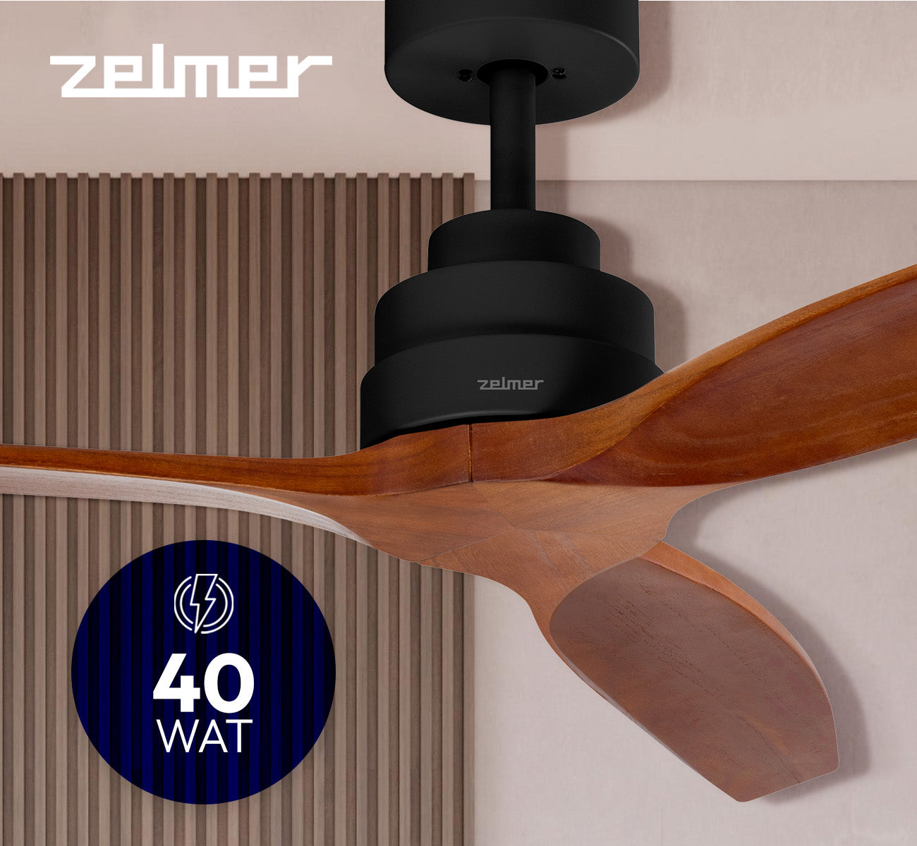 CEILING FAN ZELMER 132 CM FAN ULTRA QUIET 6 MODES BLACK BEECH Model ZCF5601