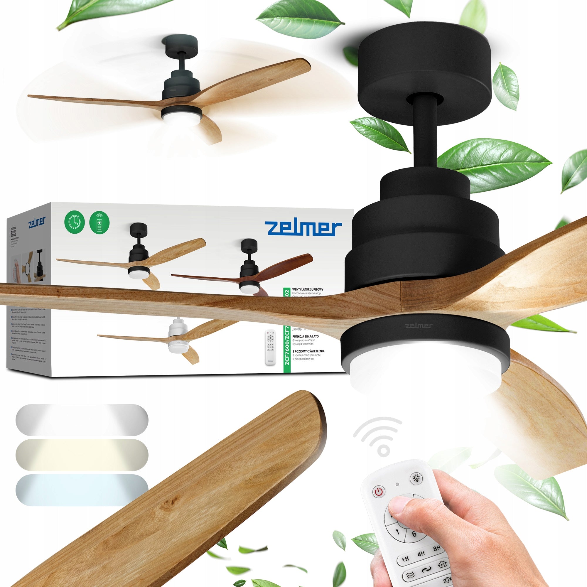 CEILING FAN ZELMER FAN LED LAMP ULTRA QUIET 6MODES BLACK BEECH