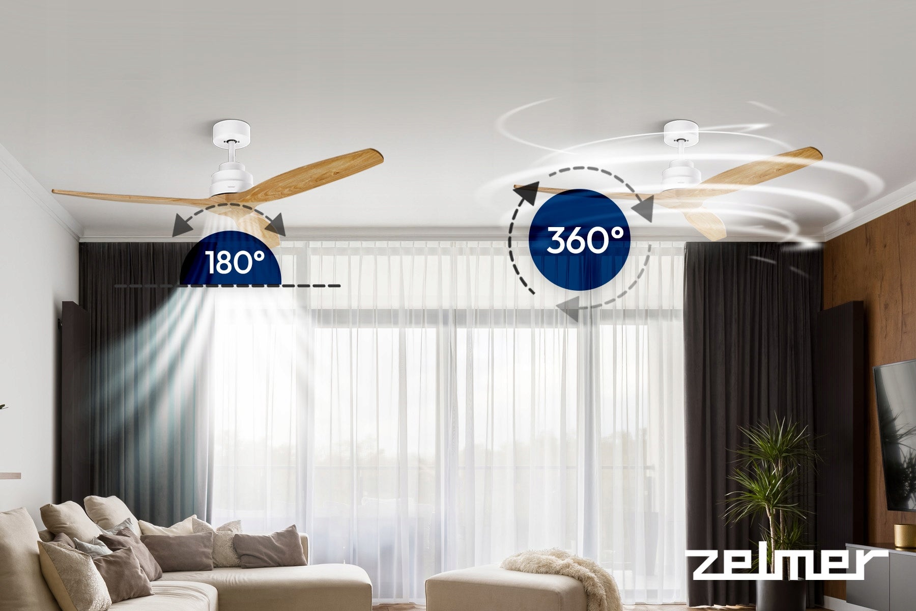 CEILING FAN ZELMER FAN ULTRA QUIET 6 MODES WHITE OAK Brand Zelmer