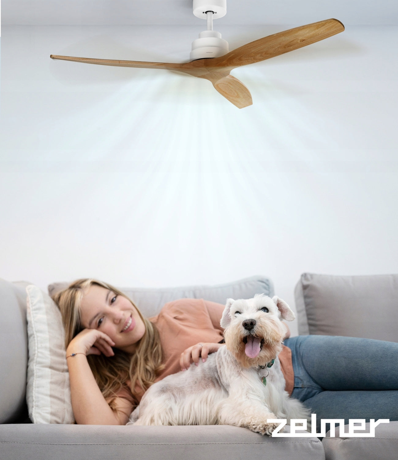 CEILING FAN ZELMER FAN ULTRA QUIET 6 MODES WHITE OAK Dominant color white
