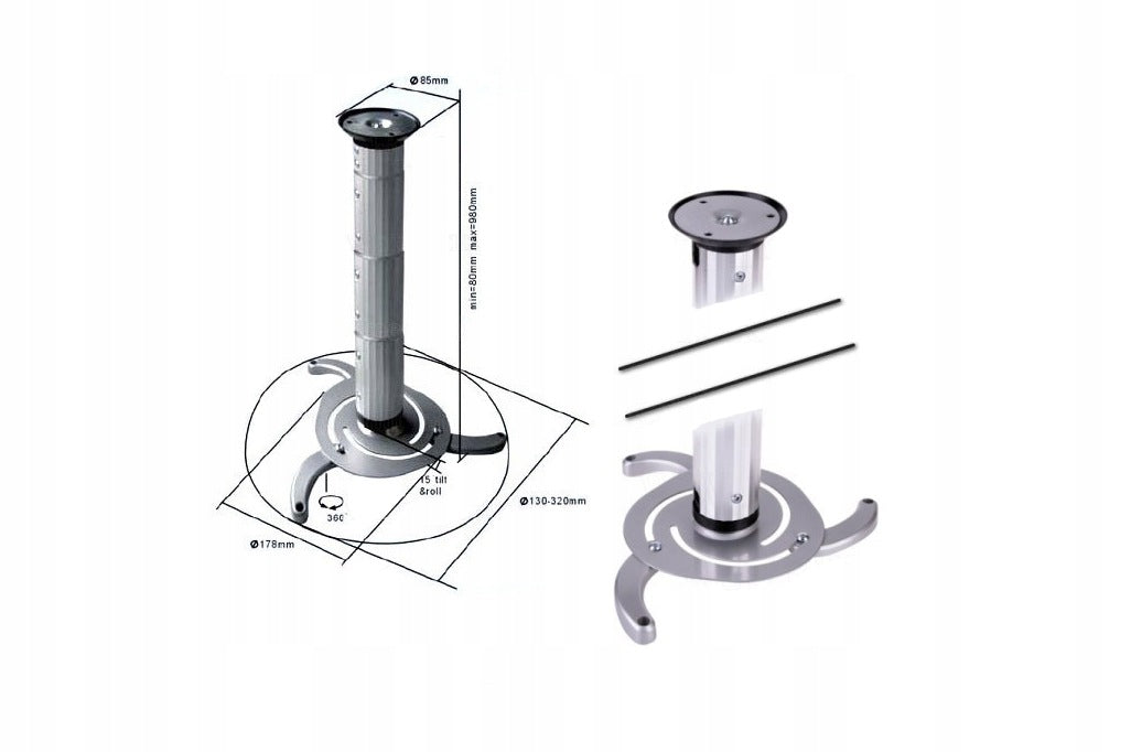 CEILING PROJECTOR HOLDER UNIVERSAL HANGER ADJUSTABLE ROTATING 360° Model 569498166