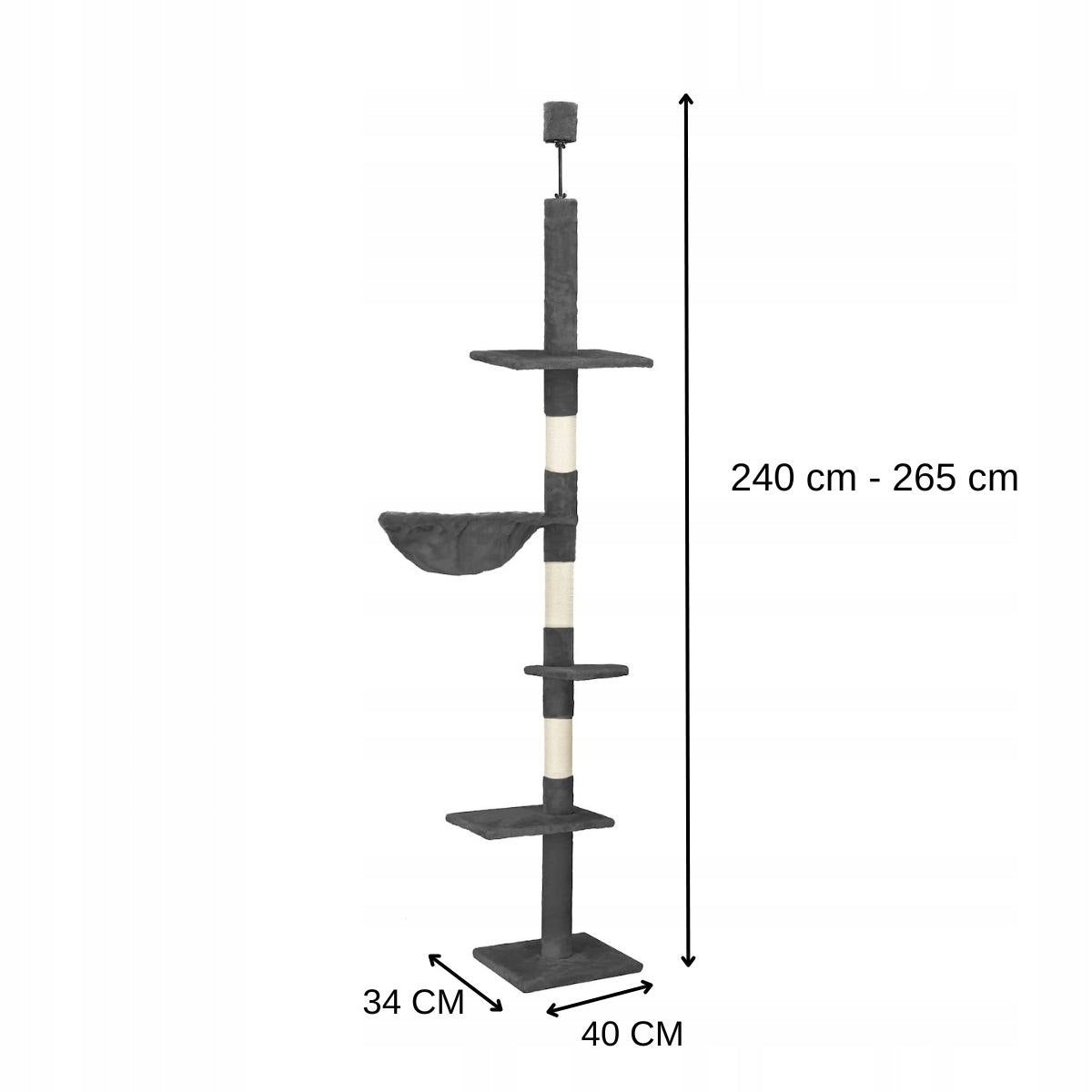 CEILING SCRATCHING POST 5 LEVELS FOR CAT LARGE BED POST TOWER GREY XXL Height (cm) higher than 220 cm