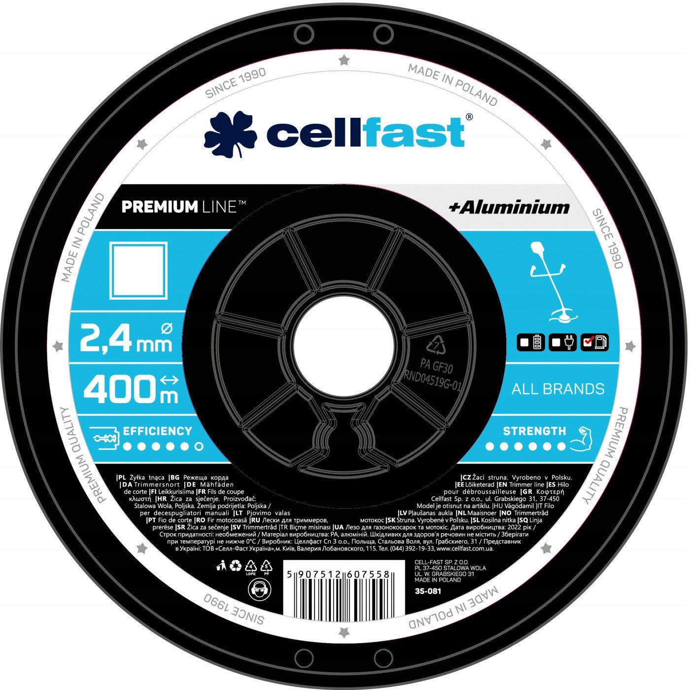 CELLFAST CUTTING LINE FOR TRIMMER SCYTHE SQUARE SPOOL 2,4MM 400M Brand Cellfast