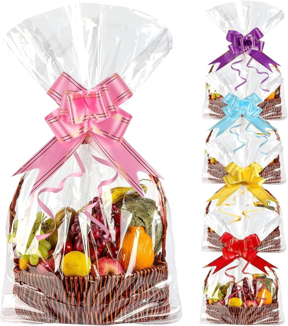 CELLOPHANE BAGS 60X90 CM TRANSPARENT 10 PCS. WITH 20 BOWS