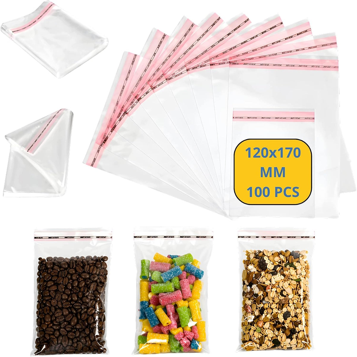 CELLOPHANE BAGS TRANSPARENT 12X17 CM SELF-ADHESIVE CLOSURE 100 PCS