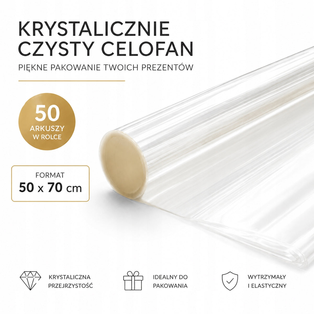 CELLOPHANE FOIL 50x70cm IN SHEETS TRANSPARENT ROLL 50 PCS FOR PACKAGING Packaging status original
