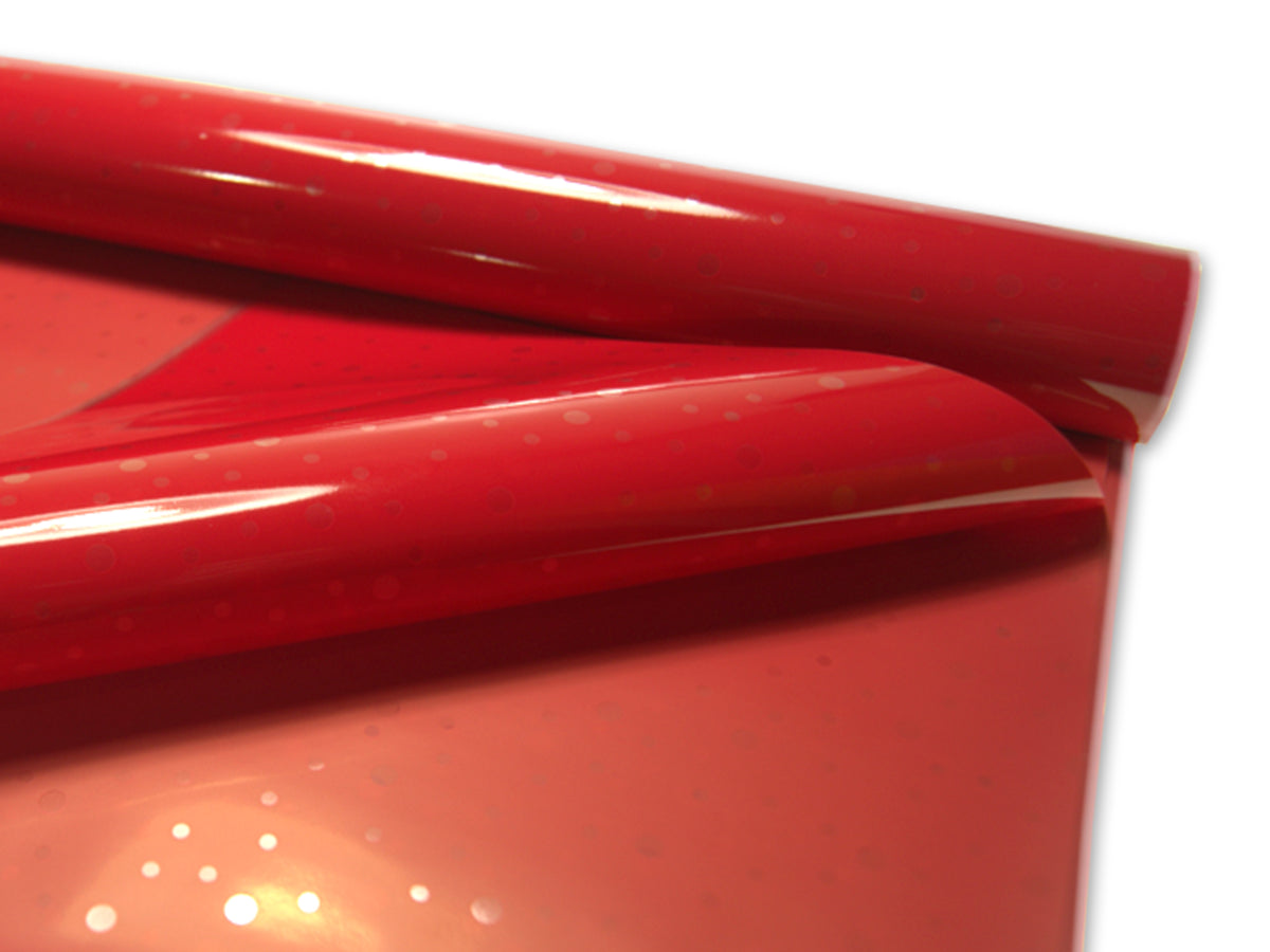CELLOPHANE FOIL for gift wrapping WEDDING CHRISTMAS red dots 70x50cm