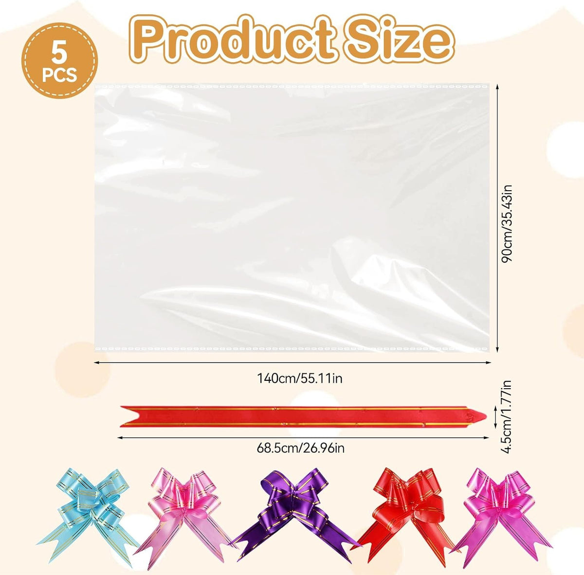 CELLOPHANE GIFT FILM 90X140 CM TRANSPARENT 5 PIECES Length 140 cm
