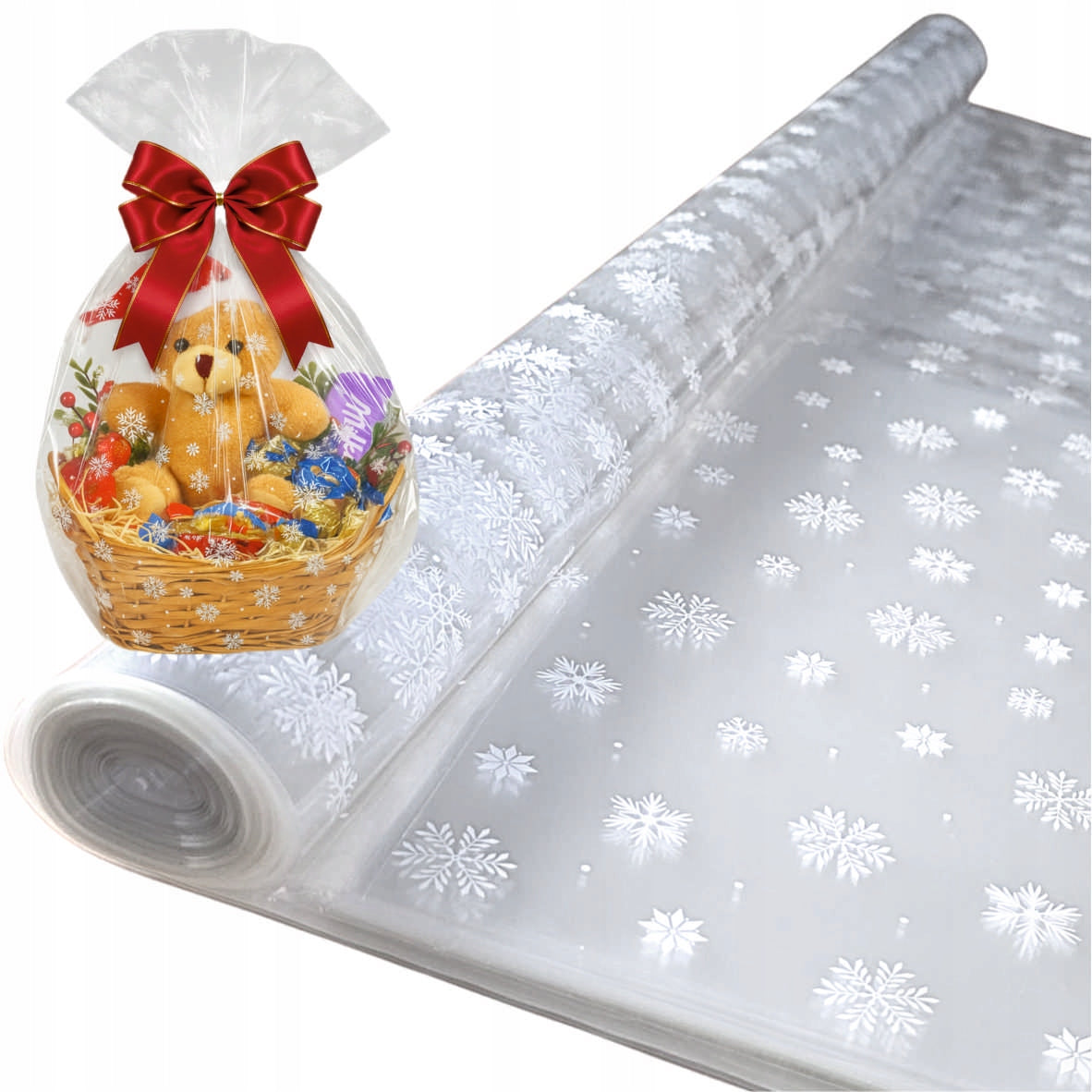 CELLOPHANE GIFT WRAPPING FILM, CHRISTMAS SNOWFLAKES 70x100 50 sheets