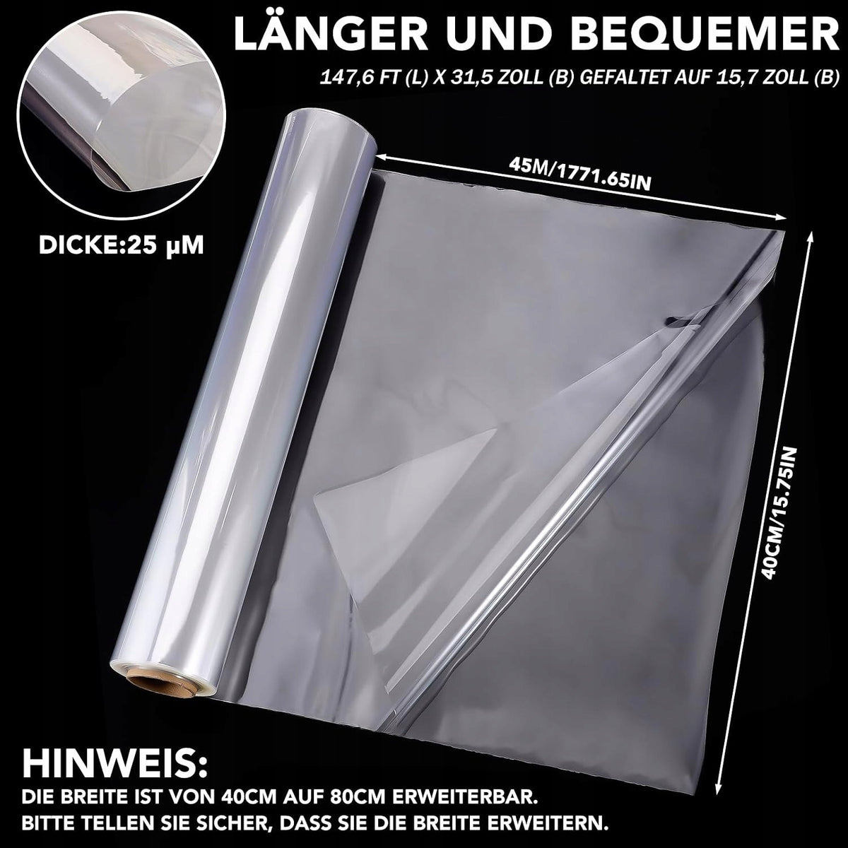CELLOPHANE ROLL 80CM X 45M TRANSPARENT PACKAGING FILM Length 80 cm