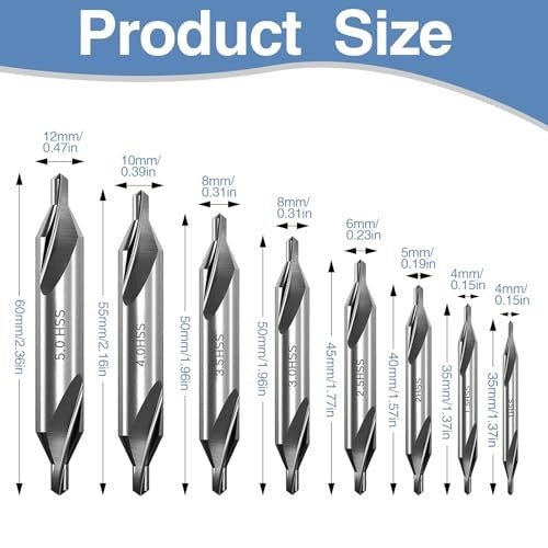 CENTERING DRILL BITS FOR METAL SET OF 8 HSS HIGH SPEED STEEL METAL Manufacturer code SWC5908151413654