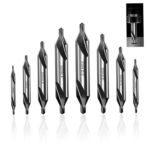 CENTERING DRILL BITS FOR METAL SET OF 8 HSS HIGH SPEED STEEL METAL
