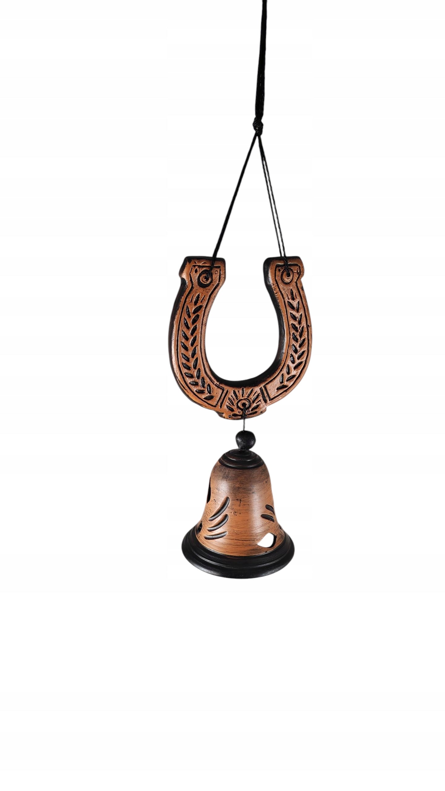 CERAMIC BELL BROWN HAND DECORATED bell + horseshoe 30 cm L45 Product height 30 cm