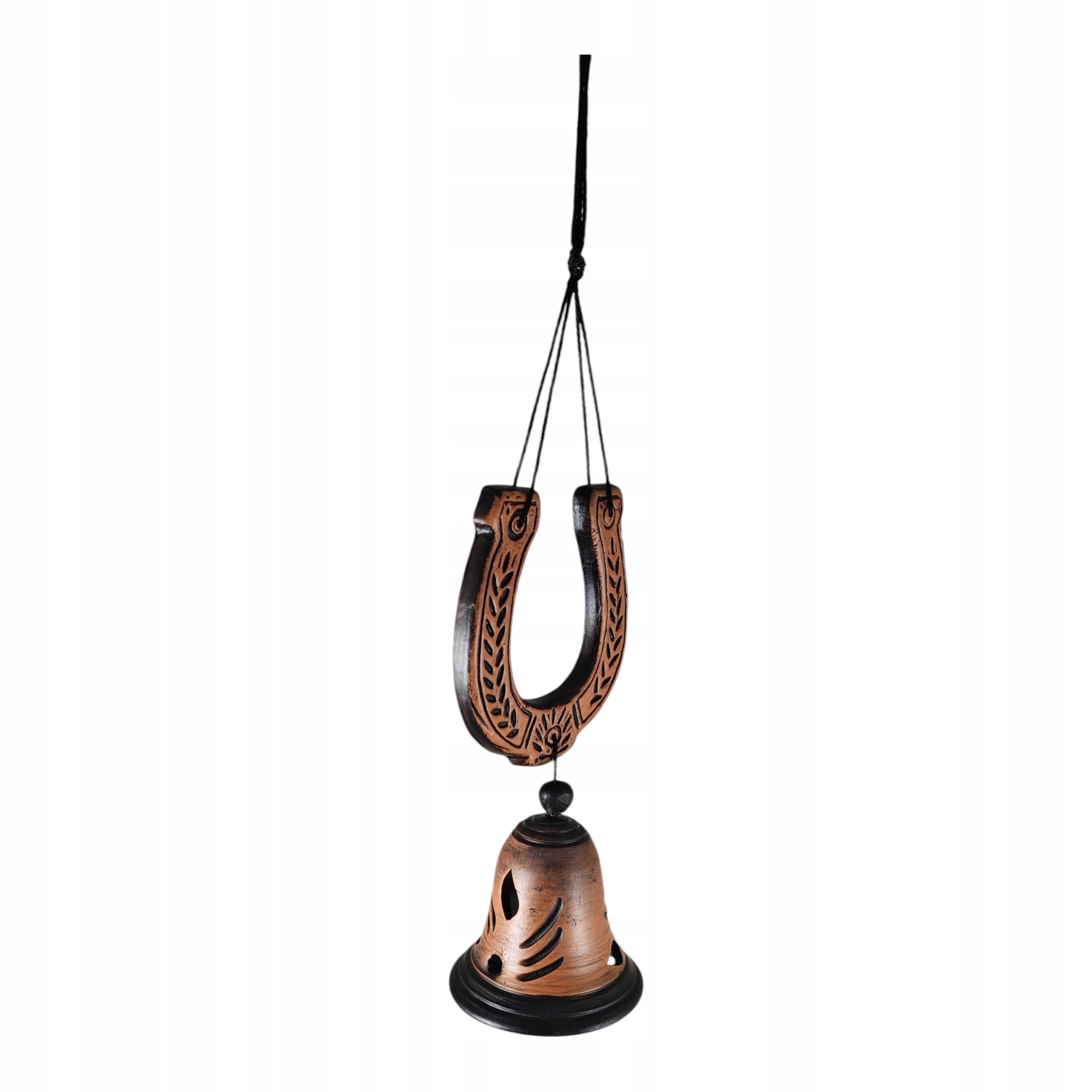 CERAMIC BELL BROWN HAND DECORATED bell + horseshoe 30 cm L45 Type wind chime