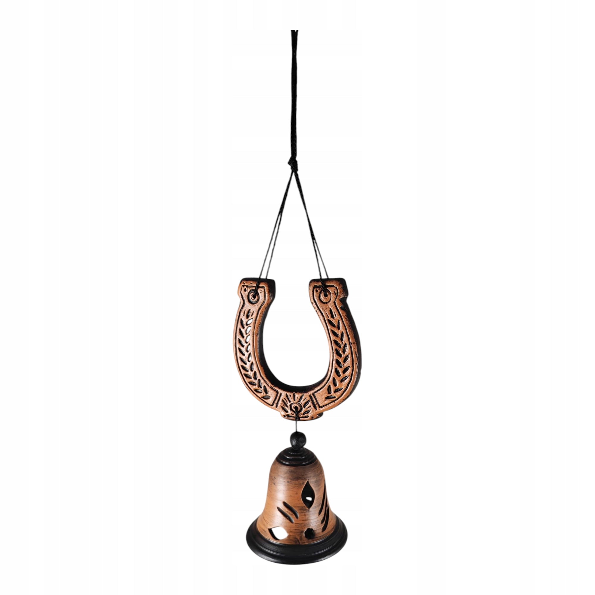 CERAMIC BELL BROWN HAND DECORATED bell + horseshoe 30 cm L45