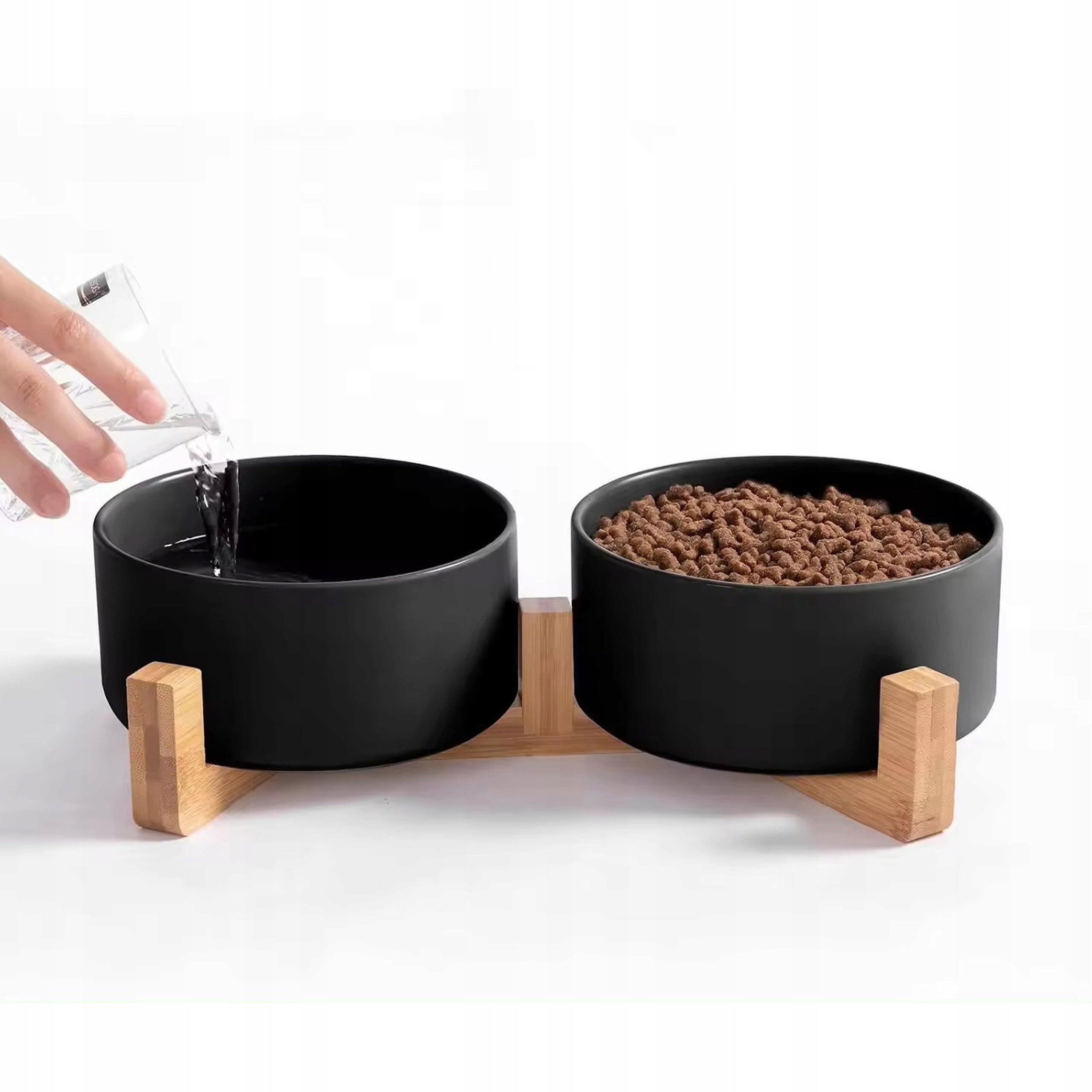 CERAMIC BOWL FOR CAT DOG ON STAND DOUBLE SET 2x400ml BLACK Material ceramic