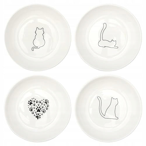 CERAMIC BOWLS Cat Food Bowl Flat Set 4pcs Dishwasher