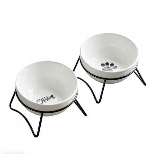 CERAMIC BOWLS FOR CAT AND DOG WITH STANDS 2 PIECES Packaging status original