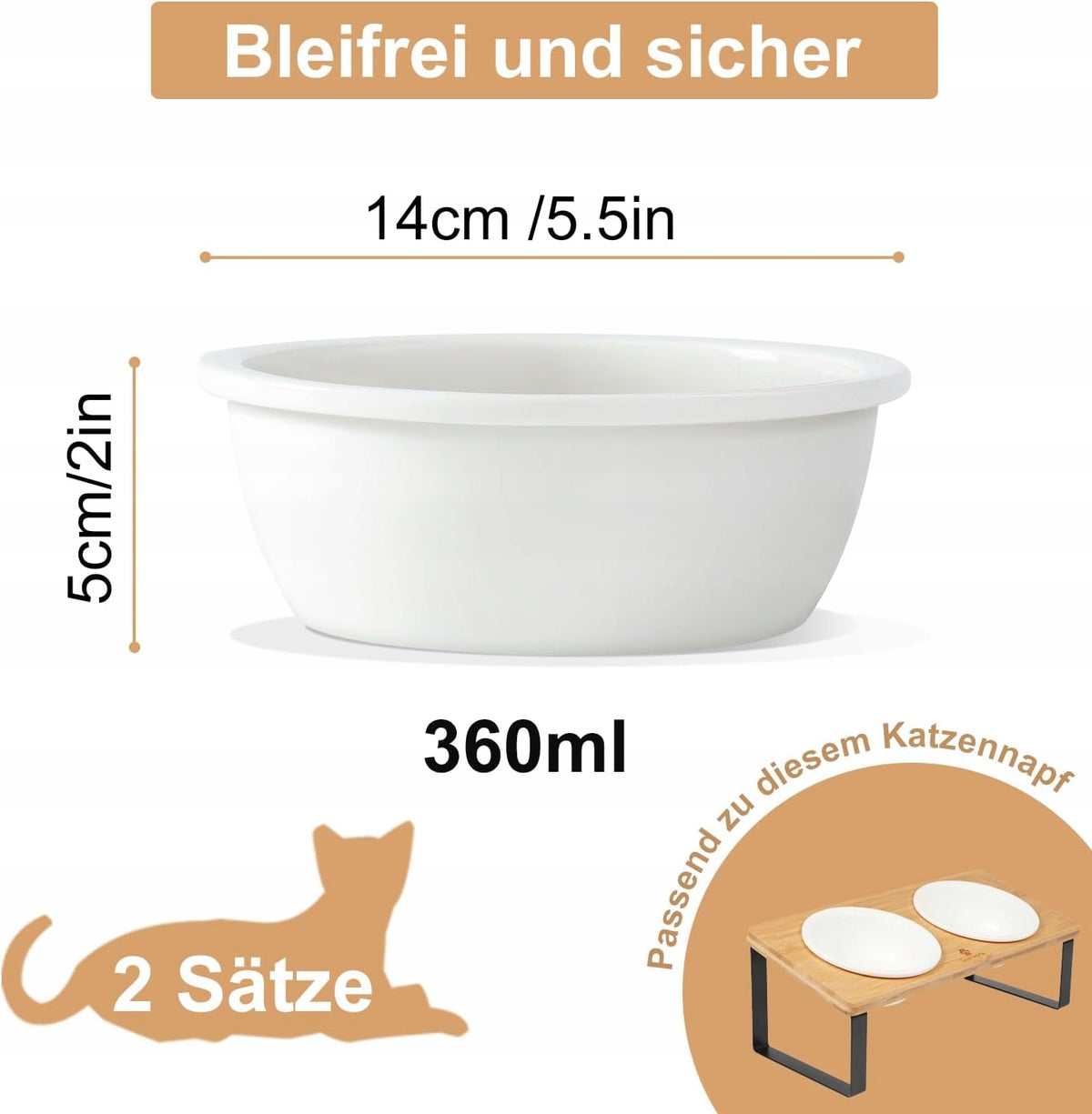 CERAMIC BOWLS FOR CATS 2 PCS 360ML DIAMETER 14CM MICROWAVE Brand no brand