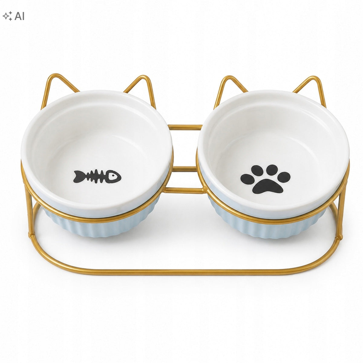 CERAMIC BOWLS ON A STAND FOR A CAT DOG 2x 300ML DOUBLE DECORATIVE Packaging status original