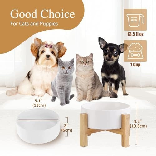 CERAMIC CAT BOWL ELEVATED WHITE ADJUSTABLE WITH STAND Brand Natural