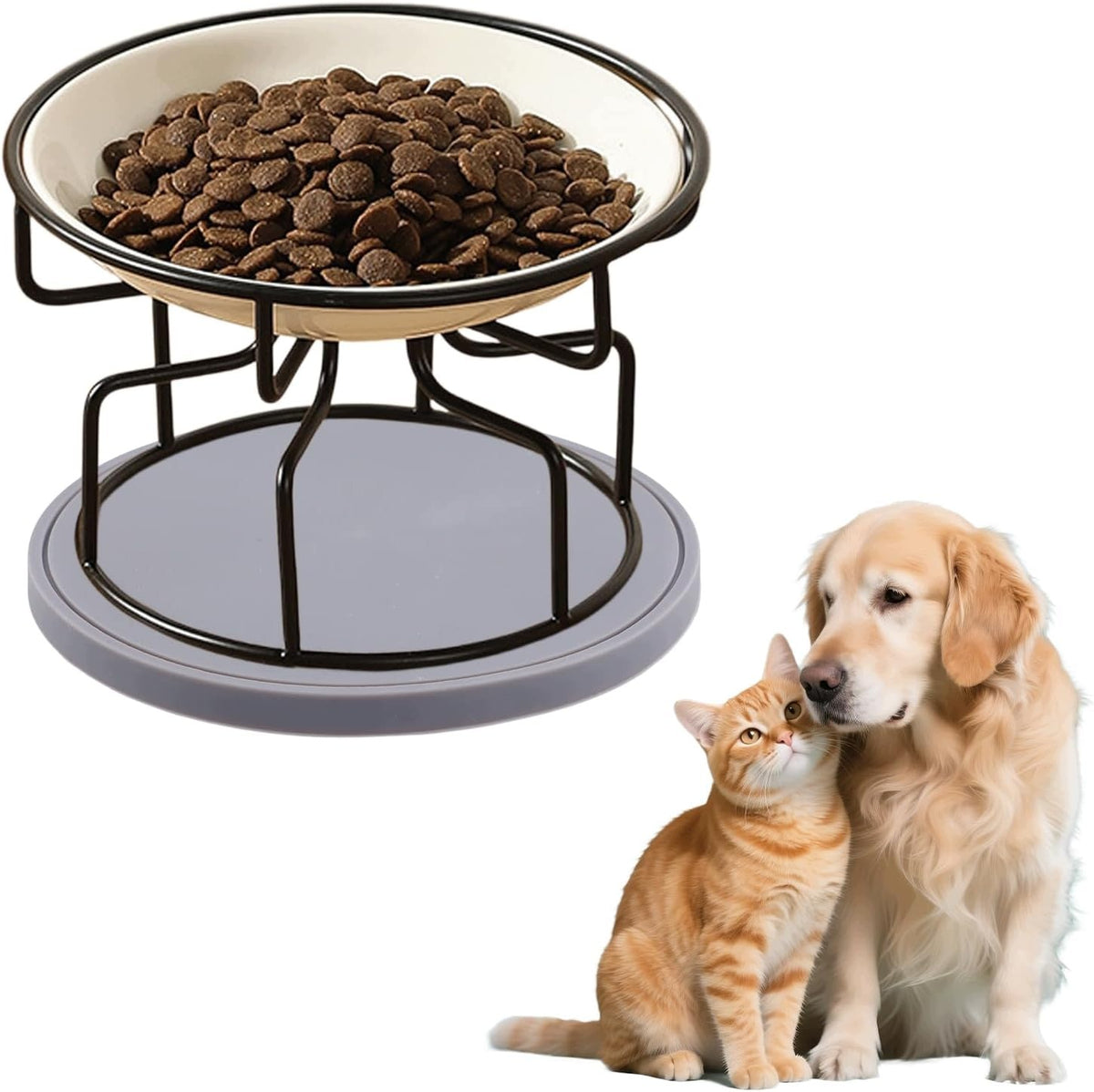 CERAMIC CAT BOWLS RAISED ON STAND ANTI-SLIP