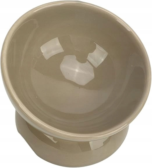 CERAMIC CAT FOOD BOWL SOLID TILTING NON-SLIP GREY
