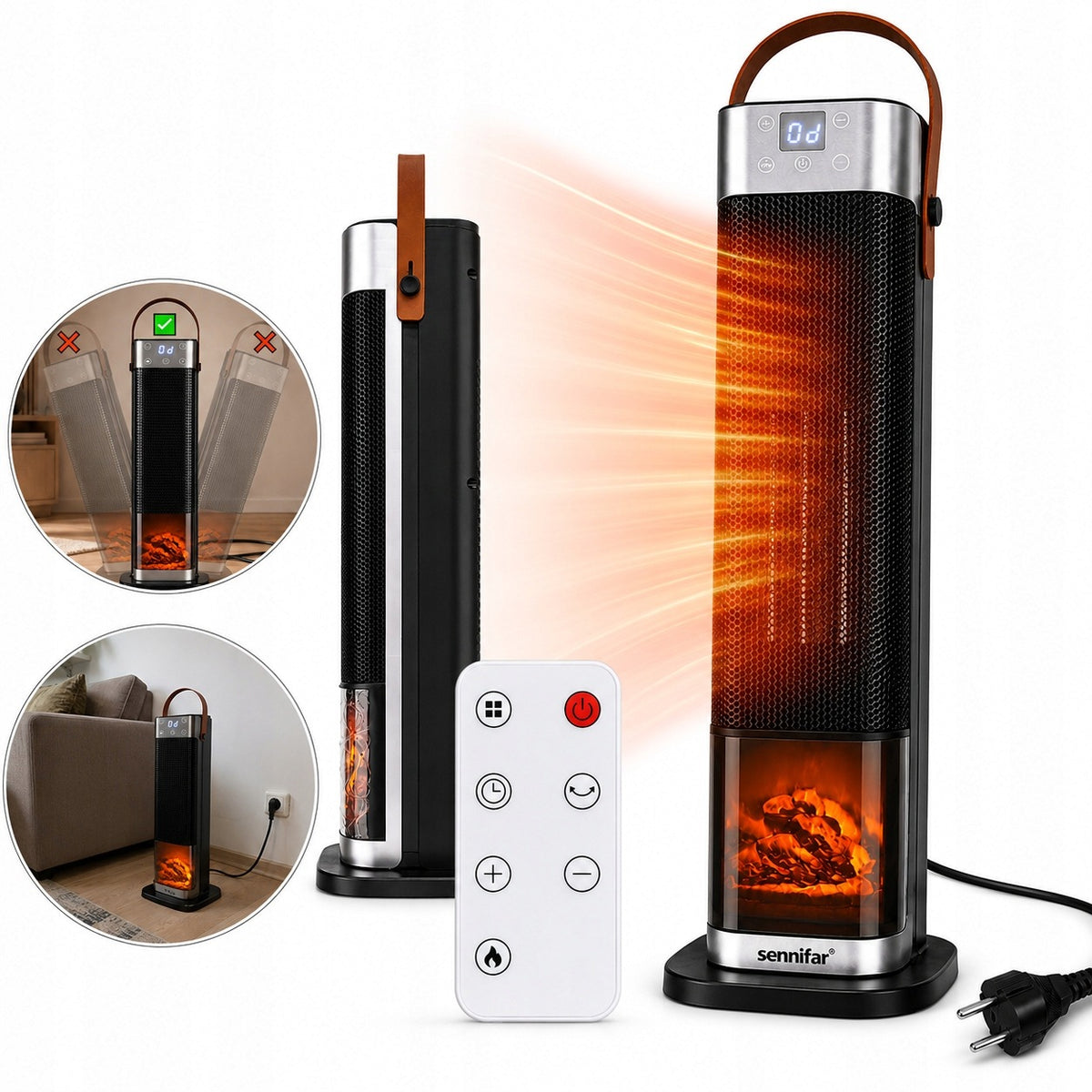 CERAMIC ELECTRIC HEATER 2000W FIREPLACE 3D REMOTE CONTROL FAN