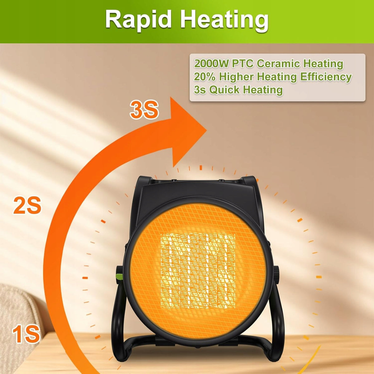 CERAMIC FAN HEATER 2000W ELECTRIC HEATER PTC Dominant color clear