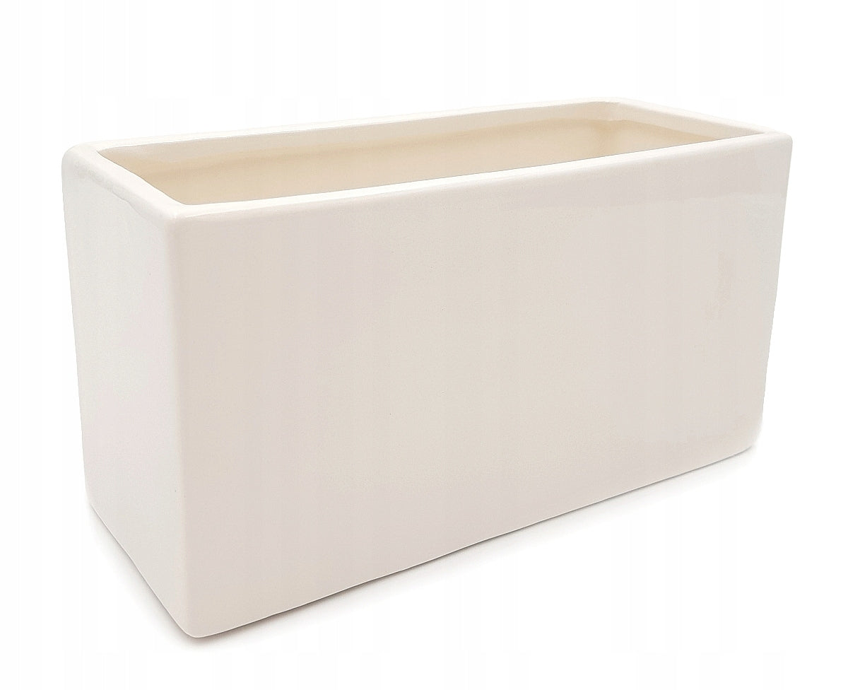 CERAMIC FLOWER POT COVER MODERN RECTANGULAR WHITE 22cm