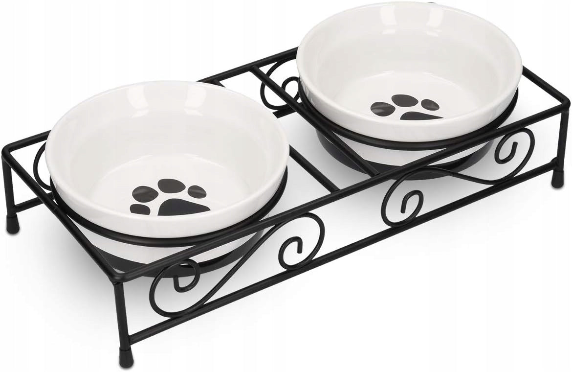 CERAMIC FOOD BOWLS ON DOG CAT STAND