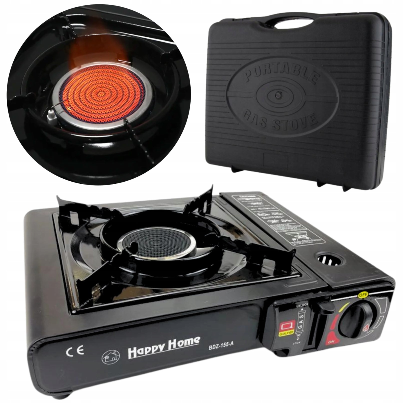 CERAMIC GAS COOKER FOR CARTRIDGES CYLINDERS FIRE REGULATION 2IN1 WITH SUITCASE